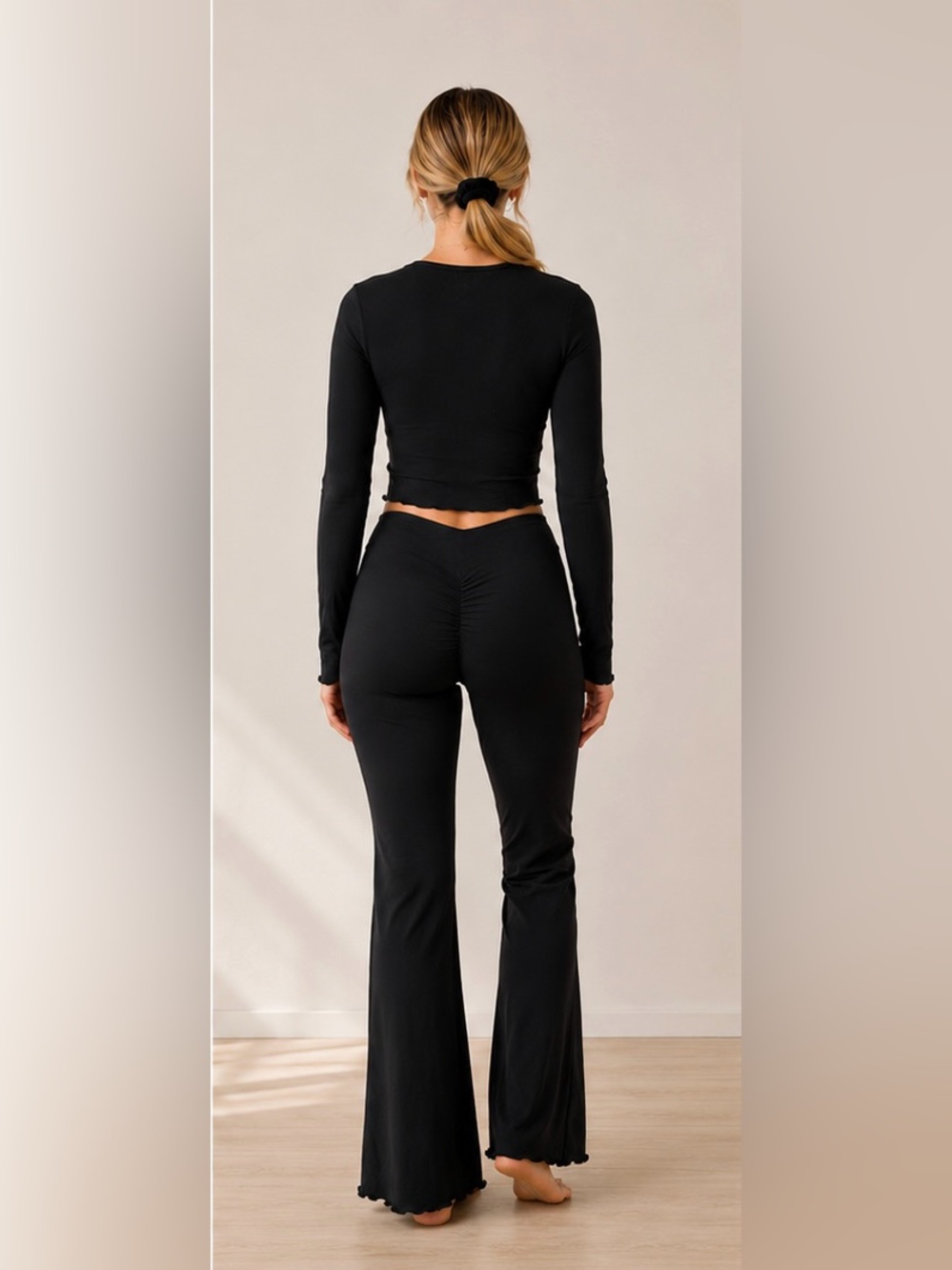 Fashion Nova Black High-Waist Scrunch-Back Flare Pants and top set